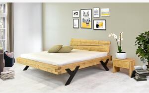 Stílusos tömörfa ágy, acél lábak Y alakban, 180 x 200 cm