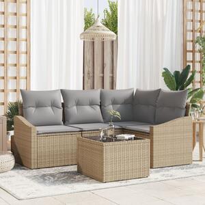 Kerti Kanapé Szett 5 pcs Beige és Világosszürke polirattan
