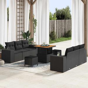 VidaXL Kerti Kanapé Szett Fekete 221 x 204 x 85 cm Poly Rattan
