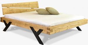 Stílusos tömörfa ágy, acél lábak Y alakban, 180 x 200 cm