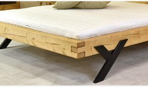 Stílusos tömörfa ágy, acél lábak Y alakban, 160 x 200 cm