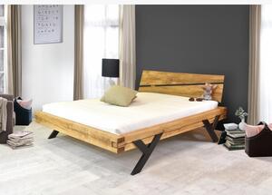 Modern tömörfa ágy, acél lábak Y alakban, 160 x 200 cm