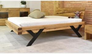Modern tömörfa ágy, acél lábak Y alakban, 160 x 200 cm