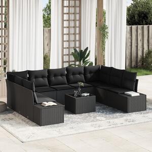 Kerti Kanapé Szett párnával 9 pcs Fekete Polyrattan
