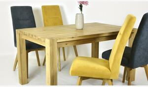 Tölgyfa asztal és sárga, szürke székek