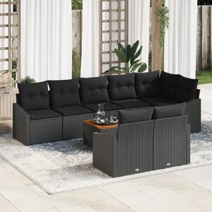 9 Darabos Kerti Sofa Szett Párnákkal Fekete Poli Rattan Akáciából