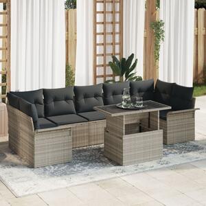8 darabos kerti kanapé szett párnákkal, világosszürke poly rattan