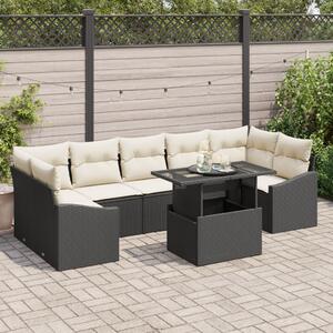 Kerti Kanapé Szett tárolóval 8 pcs Fekete Poli rattan