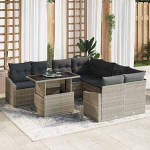 Kerti Kanapé Szett tárolóval 9 pcs Világosszürke Poli rattan