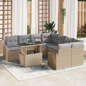 Kerti Kanapé Szett 9 pcs Beige és Világosszürke polirattan