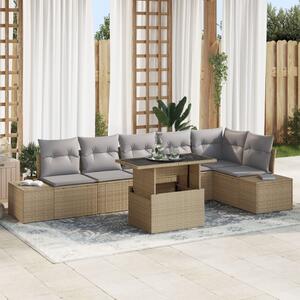 Kerti Kanapé Szett 7 pcs Beige és Világosszürke polirattan