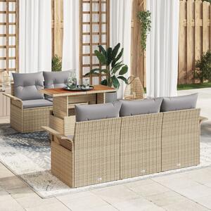 Kerti Kanapé Szett 6 pcs Beige és Világosszürke polirattan