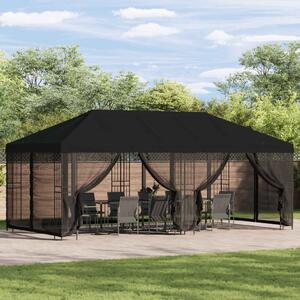 VidaXL Oldalfalas pavilon 6 x 3 m Fekete Poliészter és acél 190