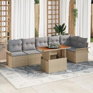 Kerti Kanapé Szett 7 pcs Beige és Világosszürke polirattan