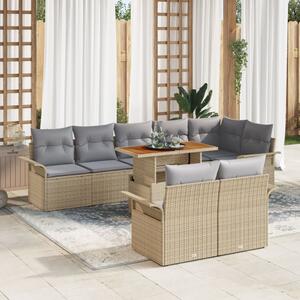 Kerti Kanapé Szett 9 pcs Beige és Világosszürke polirattan