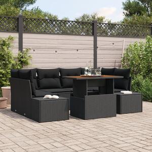Kerti Kanapé Szett tárolóval 7 pcs Fekete Poli rattan