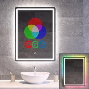 Fürdőszobai LED tükör 60x80cm | Fehér és színes háttérvilágítás - RGB funkciók