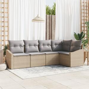 Kerti Kanapé Szett 5 pcs Beige és Világosszürke polirattan