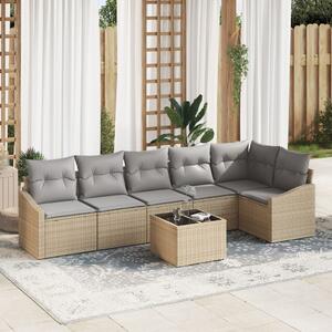 Kerti Kanapé Szett 7 pcs Beige és Világosszürke polirattan