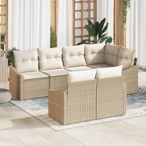 Kerti Kanapé Szett párnával 7 pcs Beige és Fehér polirattan