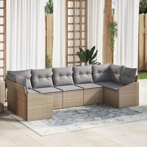 Kerti Kanapé Szett 7 pcs Beige és Világosszürke polirattan