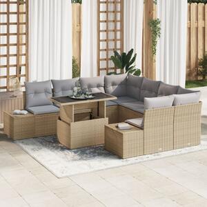 Kerti Kanapé Szett 9 pcs Beige és Világosszürke polirattan