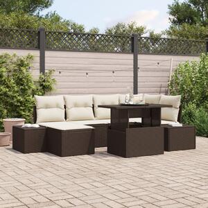 Kerti Sofa Készlet 7 darabos Barna Rattan, Poliészter