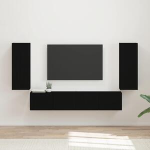 TV falit kabinet szett Falra szerelhető 4 pcs Fekete Faanyag