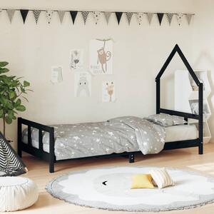 Fekete tömör fenyőfa gyerekágykeret 90 x 190 cm