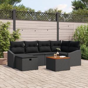 Kerti Kanapé Szett párnával tárolóval 7 pcs Fekete Poli rattan