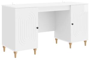 Asztal polcokkal Fényes Fehér 142,5 x 50 x 75 cm Szerelt Fa