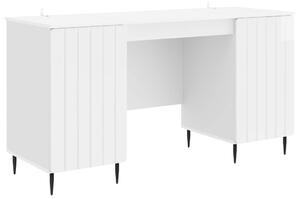Asztal polcokkal Magasfényű Fehér 142,5 x 50 x 75 cm Szerelt Fa