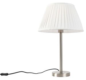 Klasszikus asztali lámpa acél redőzött fehér árnyalattal, 35 cm - Simplo