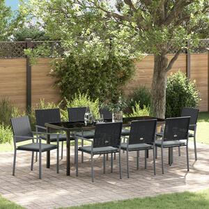Kert étkező szett 9 pcs Fekete és Világosszürke PE Rattan