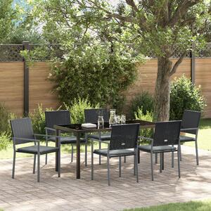 Kert étkező szett 7 pcs Fekete és Világosszürke PE Rattan