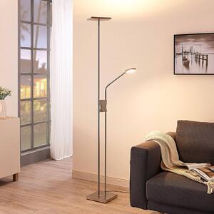 Lindby LED álló lámpa Jonne, szögletes, olvasókar, dimmelhető, 180 cm, dimmelhető, Alu / szürke / cink, Nappali / Étkező, fém, Modern