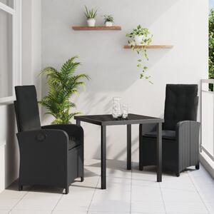 Kert étkező szett párnával 3 pcs Fekete polirattan