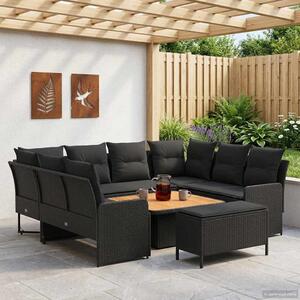Bútor szettek párnával 7 pcs Fekete PE Rattan