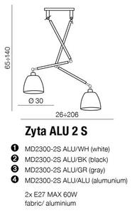 Ipari csillár Zyta 2S alumínium – Szürke