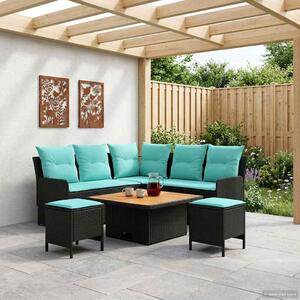 VidaXL Bútor szettek párnával 6 pcs Fekete és Türkiz PE Rattan