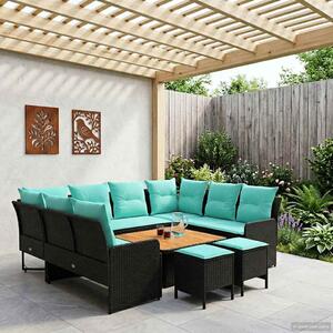 VidaXL Bútor szettek párnával 8 pcs Fekete és Türkiz PE Rattan