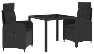 VidaXL Kültéri étkező szett 3 pcs Fekete 90 x 90 x 75 cm polirattan