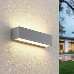 Lucande LED kültéri falilámpa Lengo 25 cm ezüst up/down 3.000K, Alu / szürke / cink, Alumínium, Modern