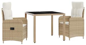 Kültéri étkező szett 3 pcs Beige és Krémszínű 90 x 90 x 75 cm
