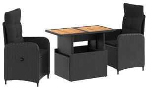 VidaXL Kültéri étkező szett 3 pcs Fekete Poli Rattan és Akácfa