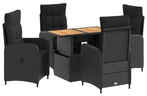 VidaXL Kültéri étkező szett 5 pcs Fekete Poli Rattan és Akácfa