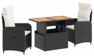 VidaXL Kültéri étkező szett párnával 3 pcs Fekete és krémfehér