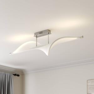 Lucande LED-es mennyezeti lámpa Edano, 122 cm, fehér, textil, fényerőszabályzó, dimmelhető, Fehér / opál, Nappali / Étkező, Textil / szövet / selyem, Modern