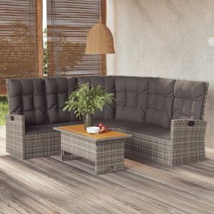 VidaXL szürke polyrattan dönthető sarokkanapé párnákkal