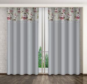 Szürke sötétítő függöny dekoratív virágos mintával Hossz: 250 cm